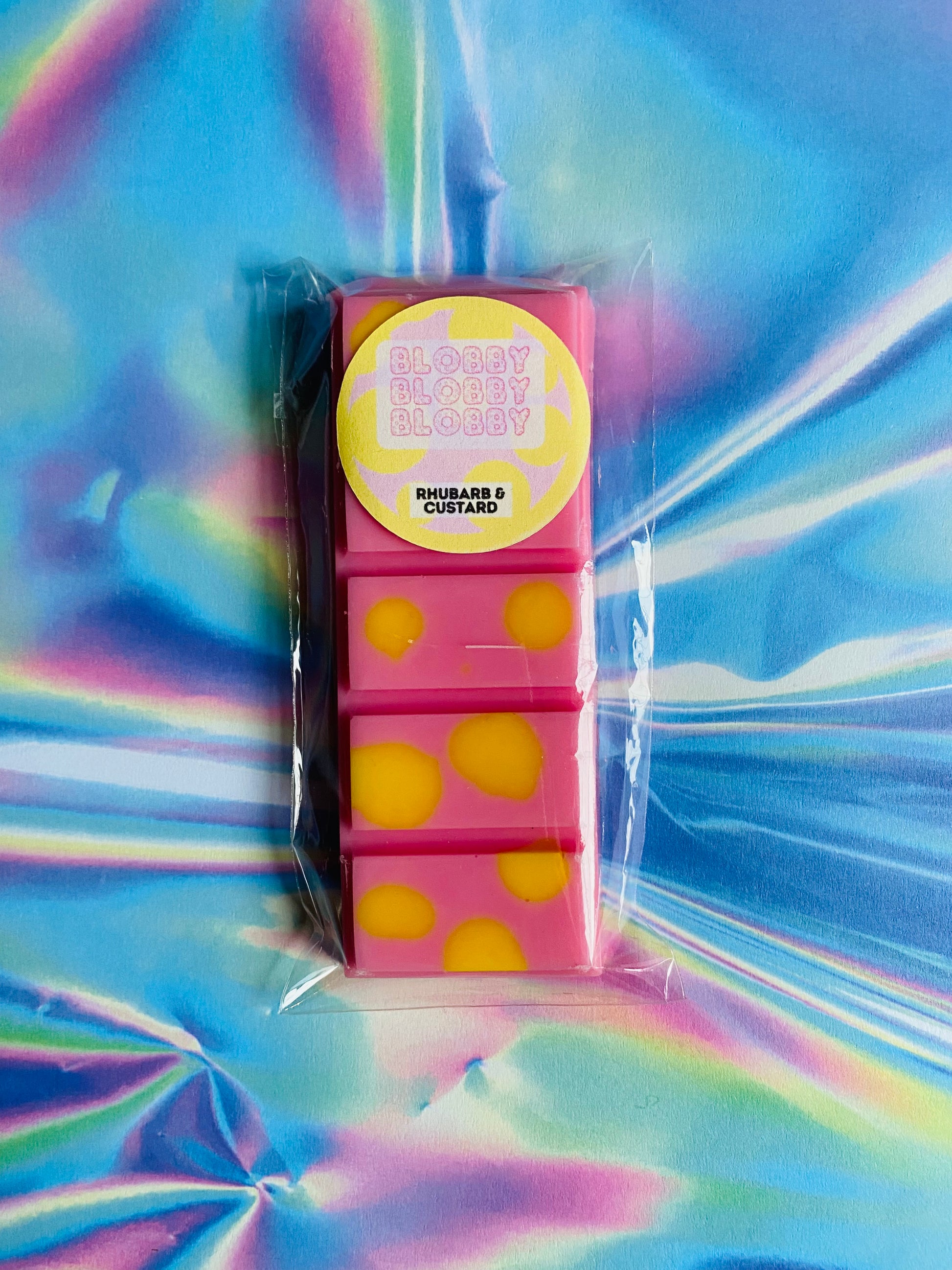 Handmade soy wax melt inspired by Mr Blobby from 90s UK TV