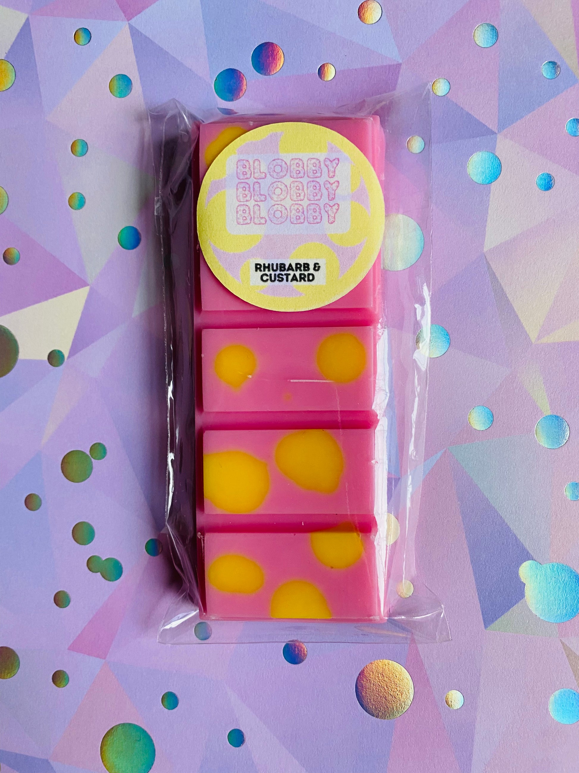 Handmade soy wax melt inspired by Mr Blobby from 90s UK TV