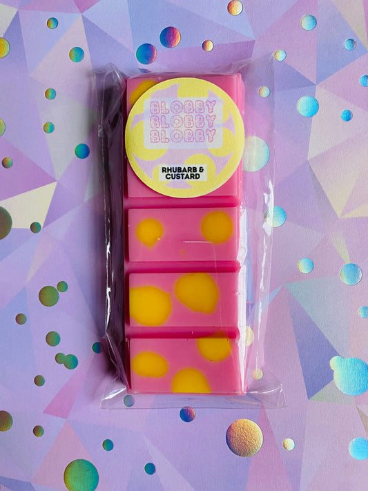Handmade soy wax melt inspired by Mr Blobby from 90s UK TV