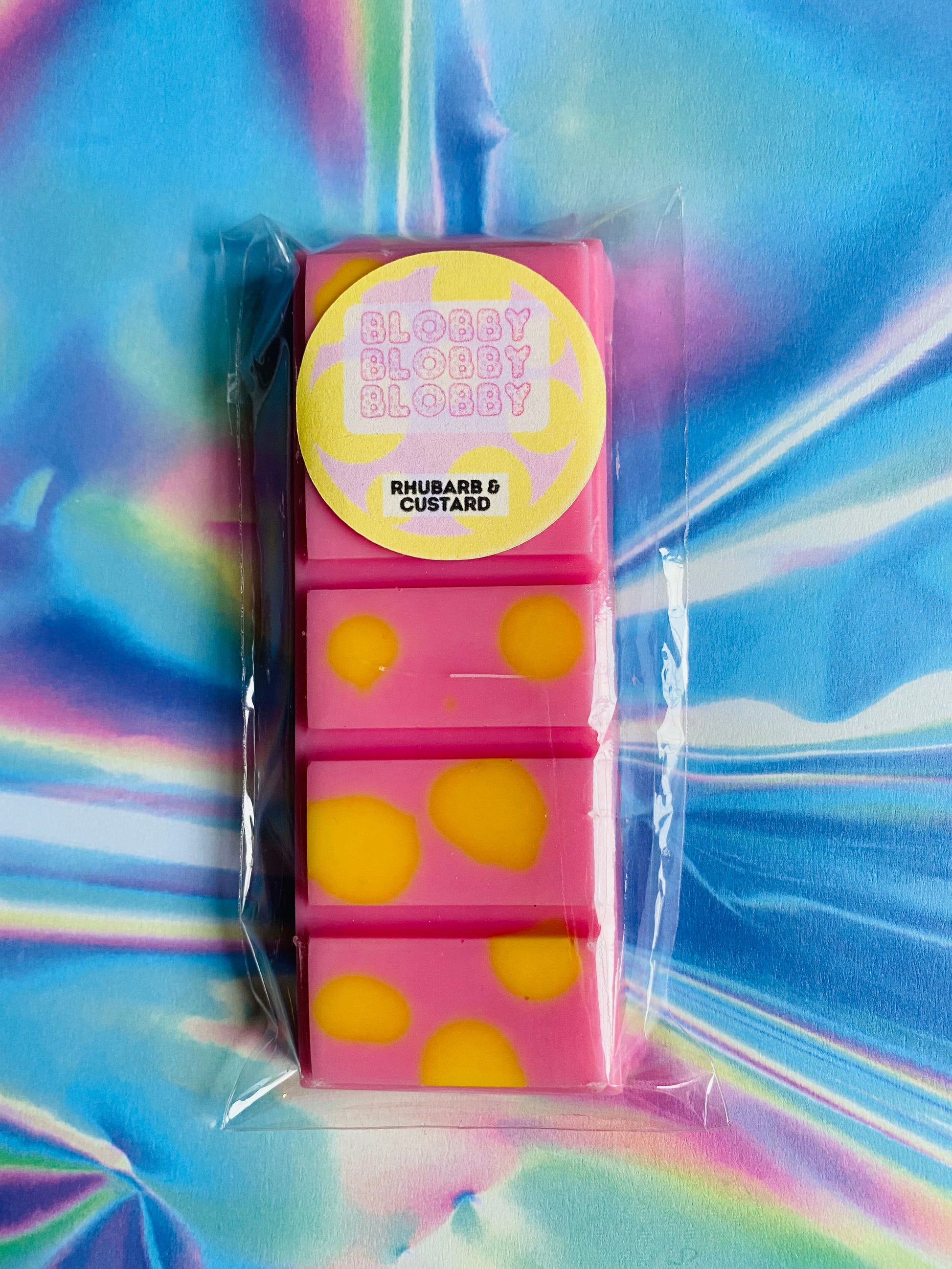 Handmade soy wax melt inspired by Mr Blobby from 90s UK TV
